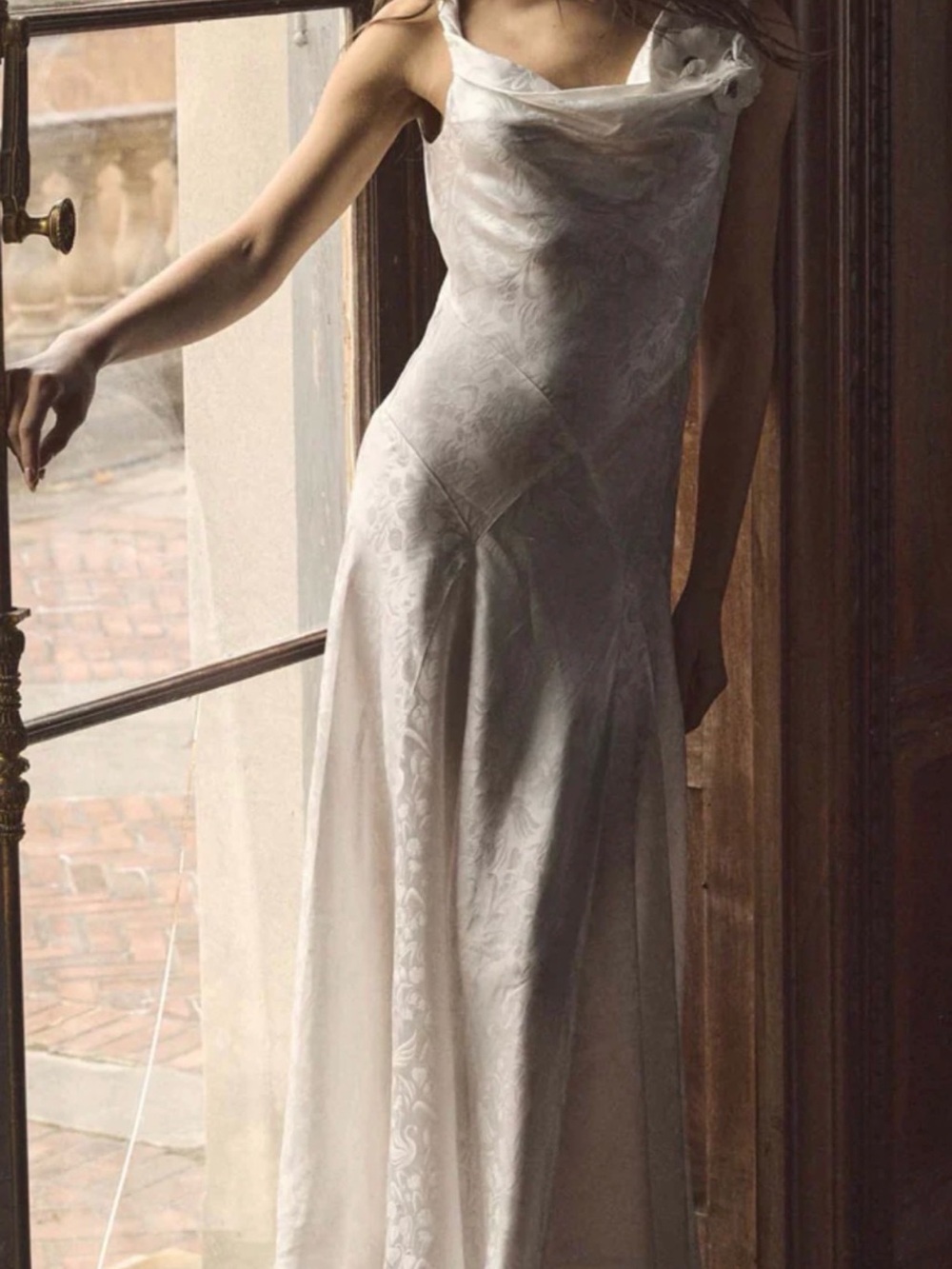 Doen Solena Ivory Draped Silk Wedding Dress in Salt